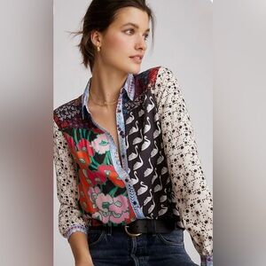 RESERVED Anthropologie Maeve The Paz Floral Patchwork Buttondown Shirt size 1X